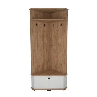 Reina Corner Hallway Coat Rack with Cabinet - Atlantic Pine / White