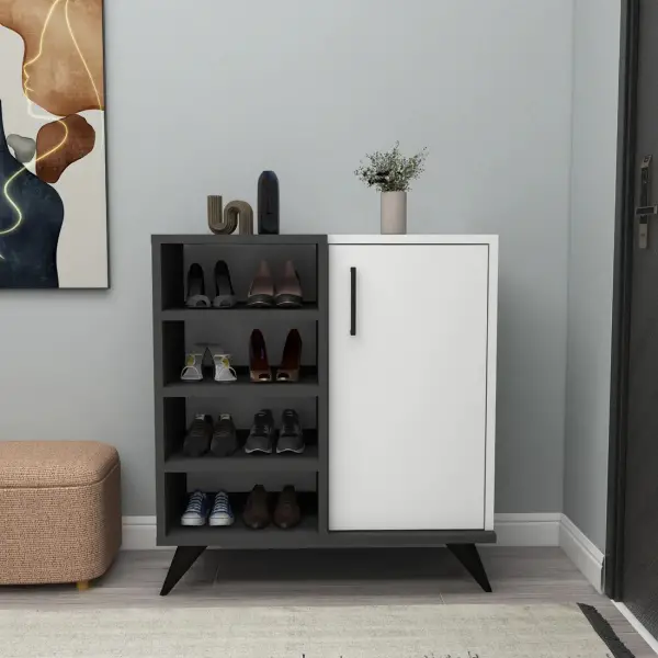 Fiona Shoe Storage Shelf with Cabinet - White / Anthracite