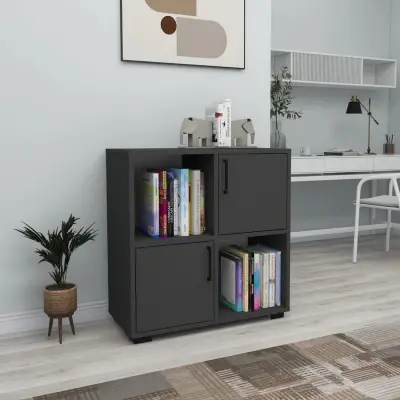 Vasilis Bookcase with Cabinets and Shelves - Anthracite