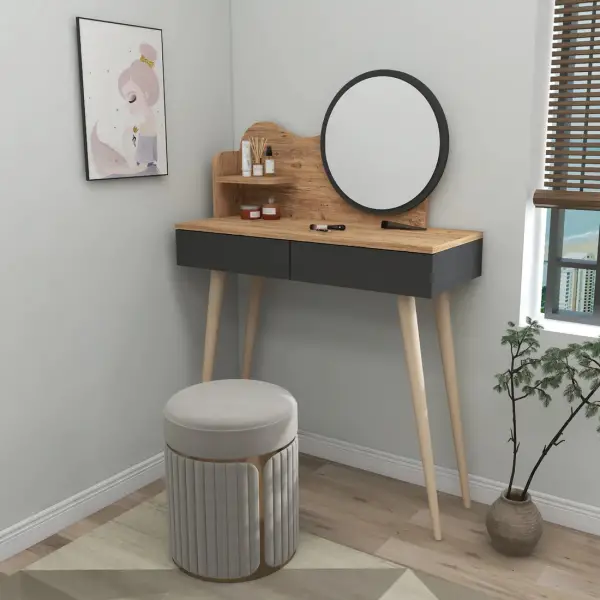 Aron Makeup Vanity Table with Mirror - Atlantic Pine / Anthracite