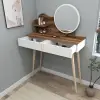 Aron Makeup Vanity Table with Mirror - Light Walnut / White