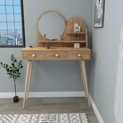 Vetone Makeup Vanity Table with Mirror - Atlantic Pine