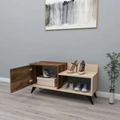 Cepos Shoe Storage Shelf with Cabinet - Light Walnut / Beige