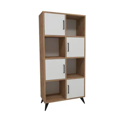 Nyx Bookcase with Cabinets and Shelves - Atlanric Pine / White