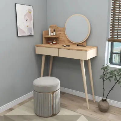 Aron Makeup Vanity Table with Mirror - Atlantic Pine / Beige