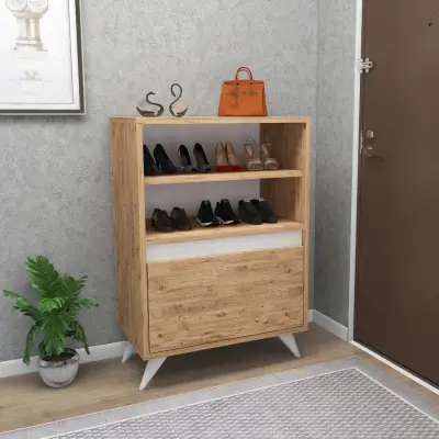 Pavlos Shoe Storage Shelf with Cabinet - Atlantic Pine / White