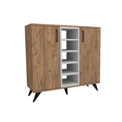 Leander Bookcase with Cabinets and Shelves - Atlantic Pine / White