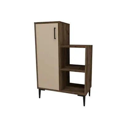 Beate Shoe Storage Shelf with Cabinet - Light Walnut / Beige