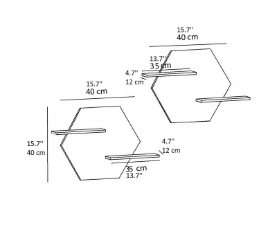 Selin Hexagon Wall Mounted Double Shelf - White