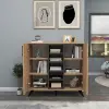 Leander Bookcase with Cabinets and Shelves - Atlantic Pine / Anthracite