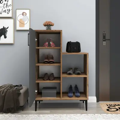 Beate Shoe Storage Shelf with Cabinet - Light Walnut / Anthracite