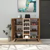 Leander Shoe Storage Shelf with Cabinet - Light Walnut / Beige