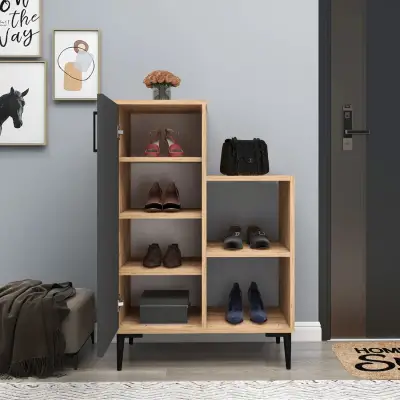 Beate Shoe Storage Shelf with Cabinet - Atlantic Pine / Anthracite