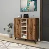 Leander Shoe Storage Shelf with Cabinet - Light Walnut / Beige