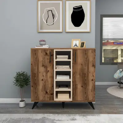 Leander Bookcase with Cabinets and Shelves - Light Walnut / Beige