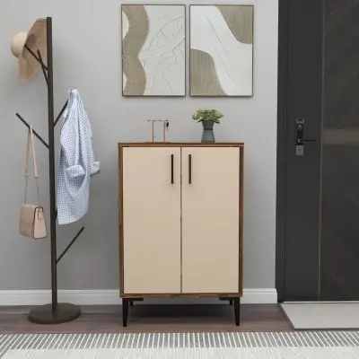 Ruby Shoe Storage Cabinet - Light .Walnut / Beige