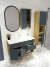 Alexa Bathroom Top-Bottom Washbasin Cabinet Mirror, Sink & Side Cabinet Set - Ireland Blue &