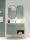 Alexa Bathroom Top-Bottom Washbasin Cabinet Mirror, Sink and Side Cabinet Set - Light Green & Oa