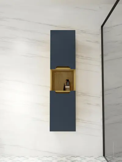 Alexa Bathroom Top-Bottom Washbasin Cabinet Mirror, Sink & Side Cabinet Set - Ireland Blue &