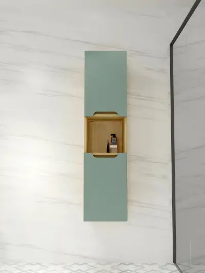 Alexa Bathroom Top-Bottom Washbasin Cabinet Mirror, Sink and Side Cabinet Set - Light Green & Oa