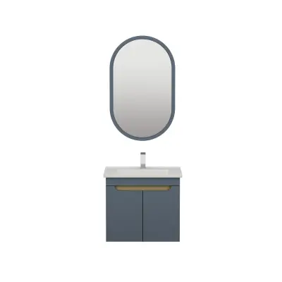 Alexa Bathroom Top-Bottom Washbasin Cabinet Mirror, Sink & Side Cabinet Set - Ireland Blue &