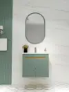 Alexa Bathroom Top-Bottom Washbasin Cabinet Mirror, Sink and Side Cabinet Set - Light Green & Oa