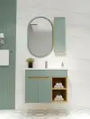 Alexa Bathroom Top-Bottom Washbasin Cabinet Mirror, Sink and Side Cabinet Set - Light Green & Oa