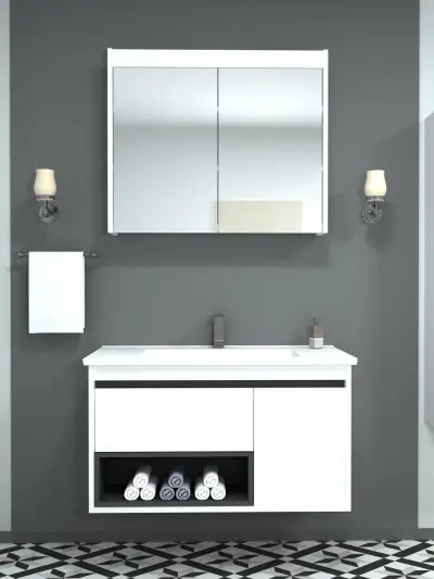 Arty Bathroom Top-Bottom Washbasin Cabinet Mirror, Sink & Side Cabinet Set - White & Anthrac