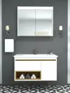 Arty Bathroom Top-Bottom Washbasin Cabinet with Mirror, Sink & Side Cabinet Set - Oak & Whit