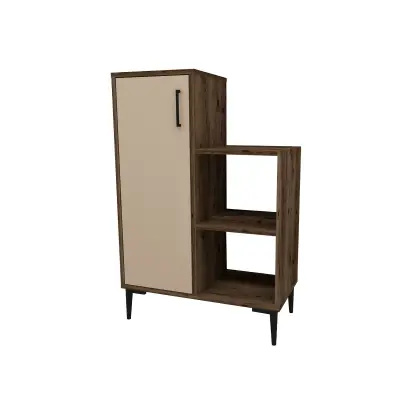 Beate Kitchen Cabinet with Shelves - Light Walnut & Beige