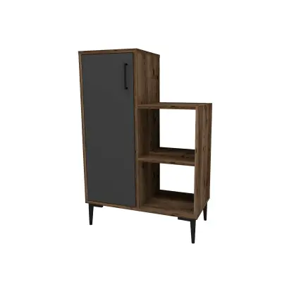 Beate Kitchen Cabinet with Shelves - Light Walnut & Anthracite