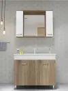 Bion Bathroom Top-Bottom Washbasin Cabinet with Mirror, Sink & Side Cabinet Set - Walnut & W