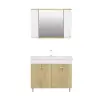 Bion Bathroom Top-Bottom Washbasin Cabinet with Mirror, Sink & Side Cabinet Set - Oak & Whit