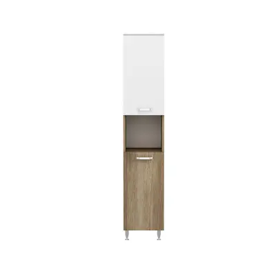 Bion Top-Bottom Washing Machine Cabinet with Side High Cabinet - Walnut & White