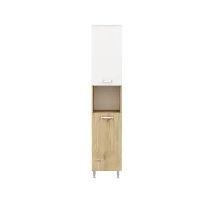 Bion Top-Bottom Washing Machine Cabinet with Side High Cabinet - Oak & White