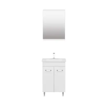 Bion Bathroom Top-Bottom Washbasin Cabinet with Mirror, Sink & Side Cabinet Set - White