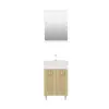 Bion Bathroom Top-Bottom Washbasin Cabinet with Mirror, Sink & Side Cabinet Set - Oak & Whit