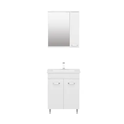 Bion Bathroom Top-Bottom Washbasin Cabinet with Mirror, Sink & Side Cabinet Set - White