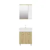 Bion Bathroom Top-Bottom Washbasin Cabinet with Mirror, Sink & Side Cabinet Set - Oak & Whit