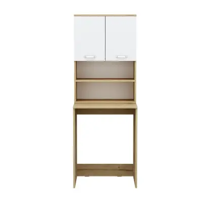 Bion Top-Bottom Washing Machine Cabinet with Side High Cabinet - Oak & White