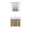 Bion Bathroom Top-Bottom Washbasin Cabinet with Mirror, Sink & Side Cabinet Set - Walnut & W