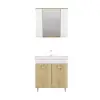 Bion Bathroom Top-Bottom Washbasin Cabinet with Mirror, Sink & Side Cabinet Set - Oak & Whit