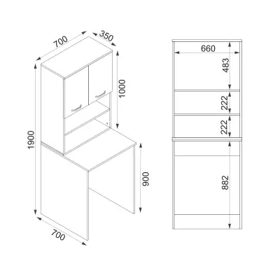 Bion Top-Bottom Washing Machine Cabinet with Side High Cabinet - White