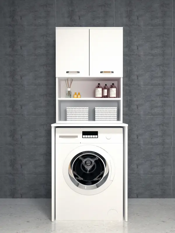 Bion Top-Bottom Washing Machine Cabinet with Side High Cabinet - White