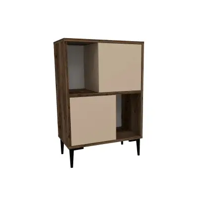 Jeremy Kitchen Cabinet with Shelves - Light Walnut & Beige