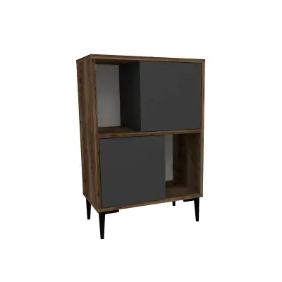 Jeremy Kitchen Cabinet with Shelves - Light Walnut & Anthracite