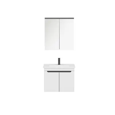 Evola Bathroom Top-Bottom Washbasin Cabinets with Mirror, Sink & Side Cabinet Set - White & 