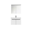 Evola Bathroom Top-Bottom Washbasin Cabinets with Mirror, Sink & Side Cabinet Set - White & 