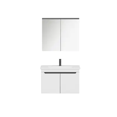 Evola Bathroom Top-Bottom Washbasin Cabinets with Mirror, Sink & Side Cabinet Set - White & 