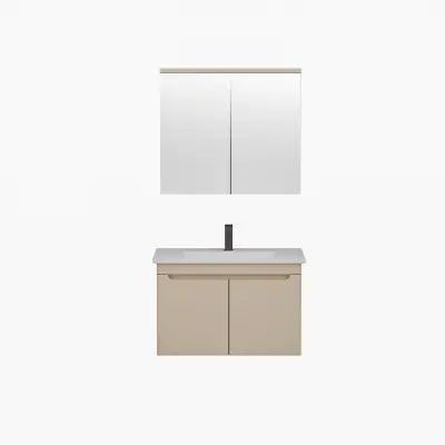 Evola Bathroom Top-Bottom Washbasin Cabinets with Mirror, Sink & Side Cabinet Set - Cappuccino